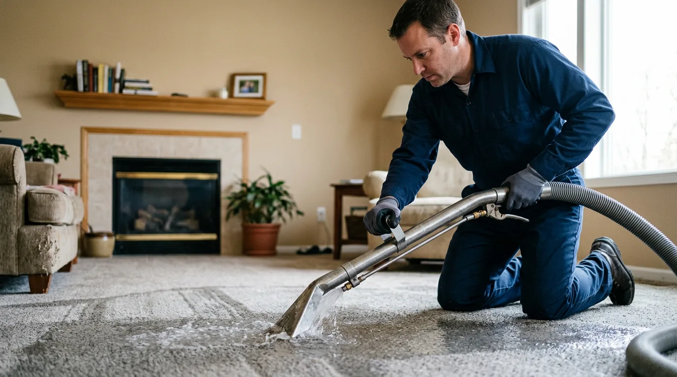 Water damage restoration technician working near Redding, CT